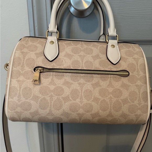 COACH Rowan Satchel Bag in Signature Canvas- Gold/Sand/Chalk - Picture 2 of 8